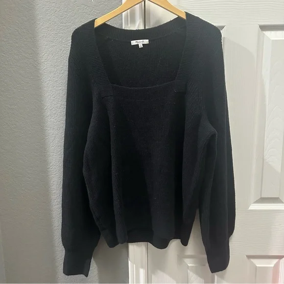 Madewell plus square neck pullover black sweater coziest yarn size 2X - Picture 2 of 7